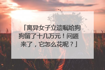 离异女子立遗嘱给狗狗留了十几万元！问题来了，它怎么花呢？