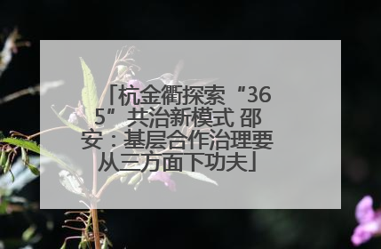 杭金衢探索“365”共治新模式 邵安：基层合作治理要从三方面下功夫